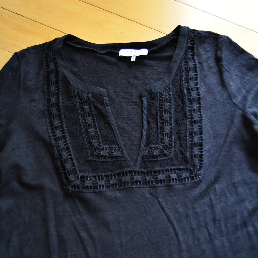 Sandro Lace Cutout Top Linen Size 1 US XS/S - Picture 3 of 10